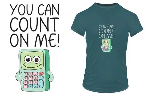 You can count on me Funny cartoon calculator quote Vector illustration Stock Illustration