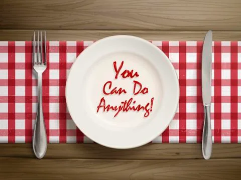 You can do anythings written by ketchup on plate Ilustración de archivo