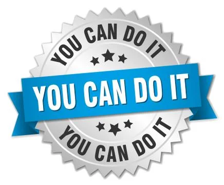 You can do it 3d silver badge with blue ribbon Ilustración de archivo