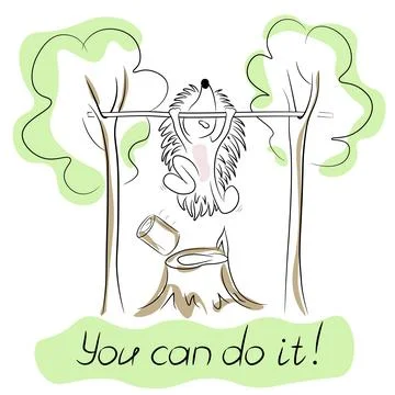 You can do it! Cute hedgehog pulls up. Print for T-shirts, hoodies, design ca Ilustración de archivo