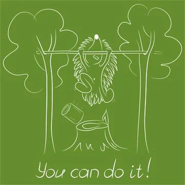 You can do it! Cute hedgehog pulls up. Print for T-shirts, hoodies, design ca Ilustración de archivo
