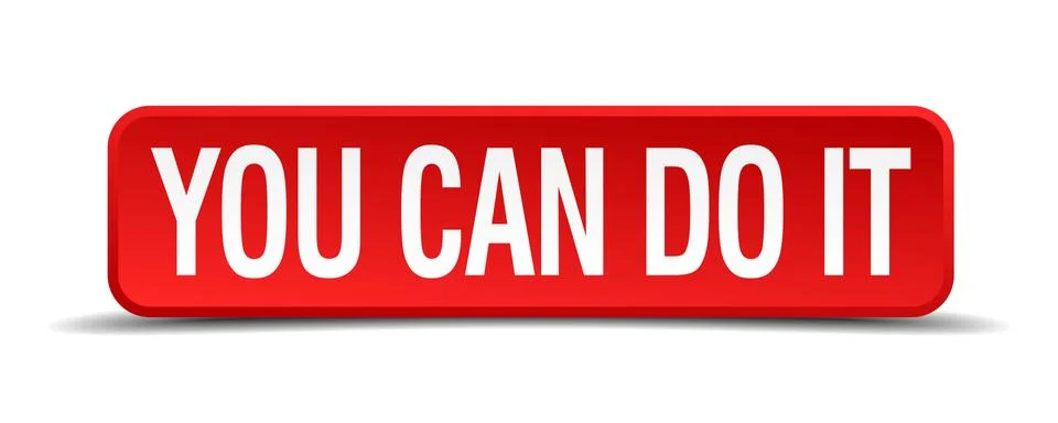You can do it red 3d square button isolated on white Ilustración de archivo