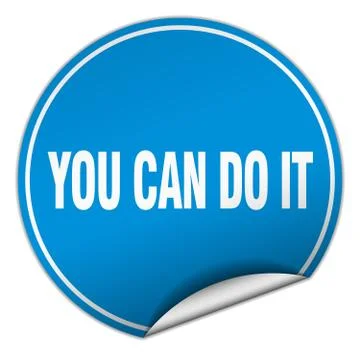 You can do it round blue sticker isolated on white Ilustración de archivo