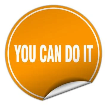 You can do it round orange sticker isolated on white Ilustración de archivo