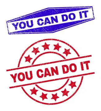 YOU CAN DO IT Scratched Stamps in Circle and Hexagon Shapes Ilustración de archivo