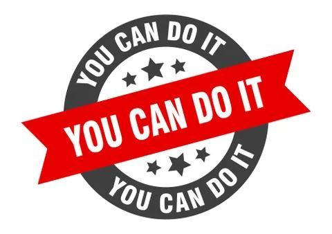 You can do it sign. you can do it black-red round ribbon sticker Ilustración de archivo