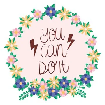 You can do it text flowers and leaves of women empowerment Ilustración de archivo