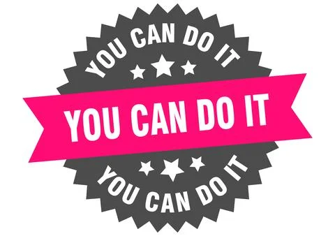 You can do it. you can do it round pink label isolated on transparent backg.. Ilustración de archivo