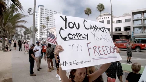 You Cannot Comply Your Way To Freedom - Protest Sign Stock Footage 159772465