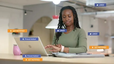 You clicking laptop in editing, making floating sub or chat bubbles on UI with Stock Footage 330141896