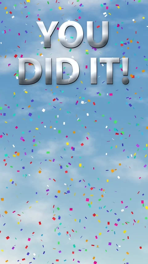 You Did It Text Animation with Confetti and Cloudy Sky Stock Footage 340758506