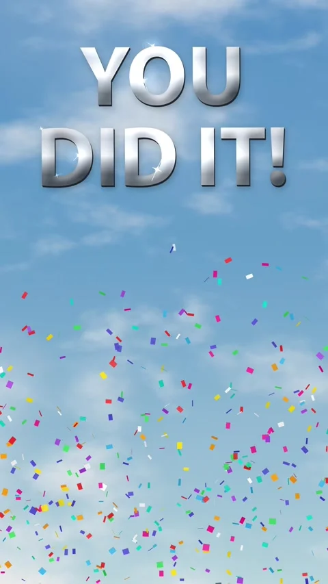 You Did It Text with Falling Confetti Over Cloudy Blue Sky Stock Footage 341550289