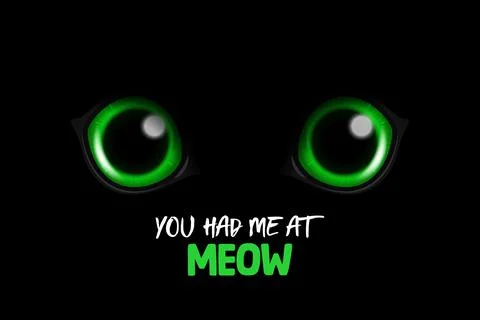 You Had Me At Meow. Vector 3d Realistic Green Round Glowing Cats Eyes of a Black Stock Illustration