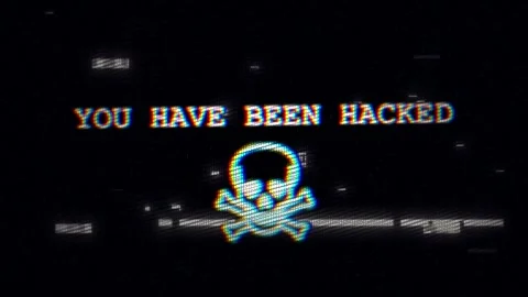 You have been hacked message with skull and crossbones symbol on screen Stock Footage 286110760