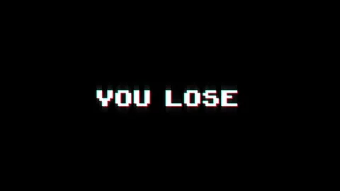 You lose text glitch screen effect looped animation title video game Stock Footage 313020950