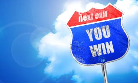 You win, 3D rendering, blue street sign Stock Illustration