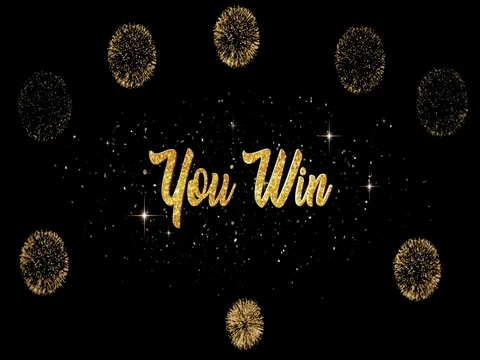 You Win golden greeting Text Appearance from blinking particles fireworks Video stock 80295570