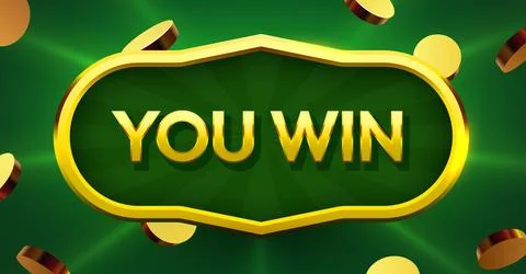 You Win golden text banner with falling coins on green background. Illustrazione stock