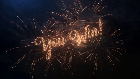 You Win greeting text with colored slow motion fireworks Stock Footage 73829033