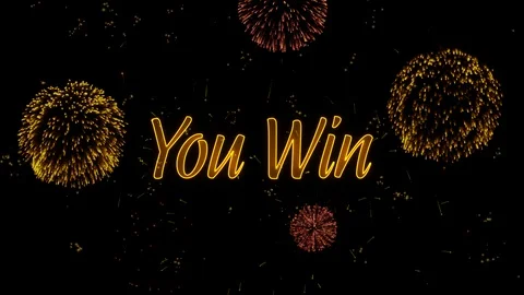 You Win Greeting text with particles, colored fireworks, sparks and stars Stock-Footage 99068579