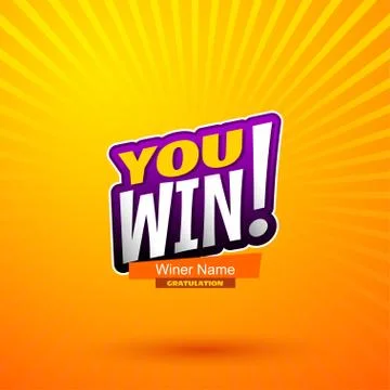 You win lettering on bright background. Vector text banner. Illustrazione stock