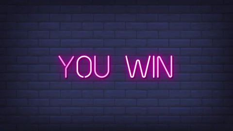 You win neon light text on brick wall background motion animation. Glowing large Stock Footage 277195799