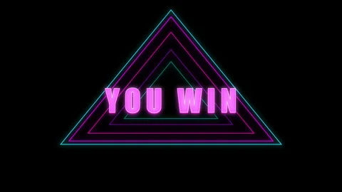 You win neon sign animation loop with glowing triangles and game text Stock Footage 346554023