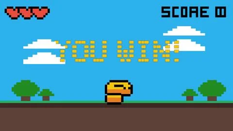 You Win Pixel Game Scene with Character Vector Stock Illustration