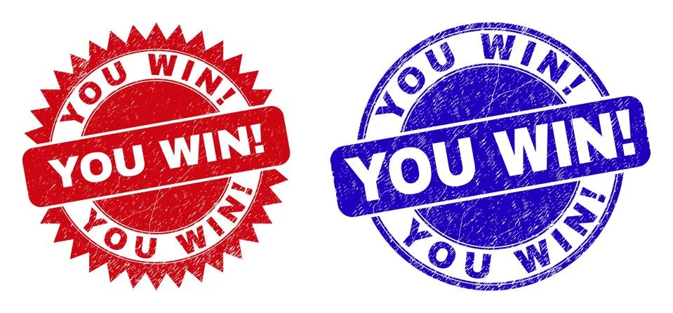 YOU WIN! Rounded and Rosette Watermarks with Unclean Surface Stock Illustration