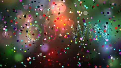 "You Win" sparkling text appears and fades out, vibrant multi-colored confetti Stock Footage 346315202