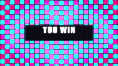You win text animation glowing neon mosaic grid loop video footage Stock Footage 346554060