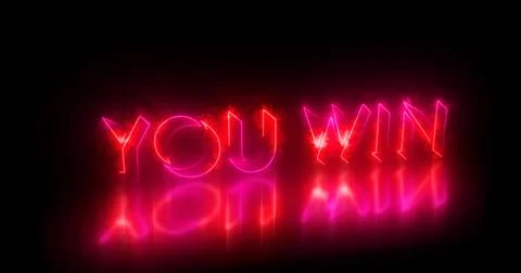 You Win text animation. Neon-colored You Win text with glowing neon is perf.. Stock Illustration