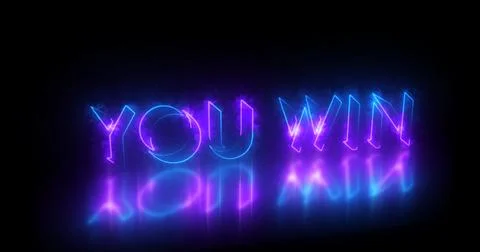 You Win text animation. Neon-colored You Win text with glowing neon is perf.. Stock Illustration