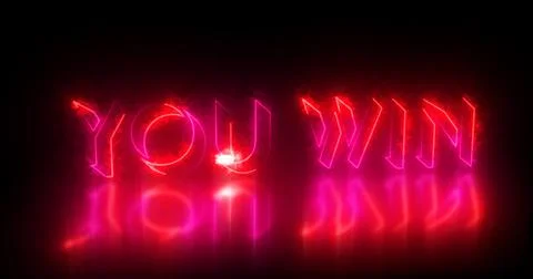 You Win text animation. Neon-colored You Win text with glowing neon is perf.. Stock Illustration