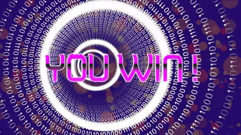You win! text animation over binary code tunnel background, creating dynamic Stock Footage 303462778