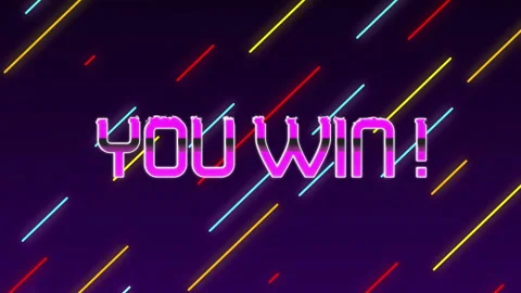You win! text animation over colorful diagonal lines on dark background Video stock 305526340
