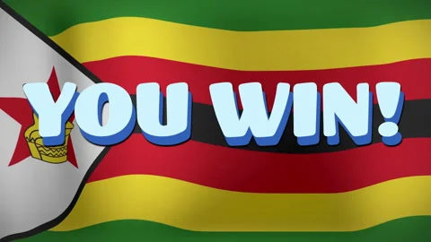 You Win! text animation over Zimbabwe flag background Stock Footage 305893189