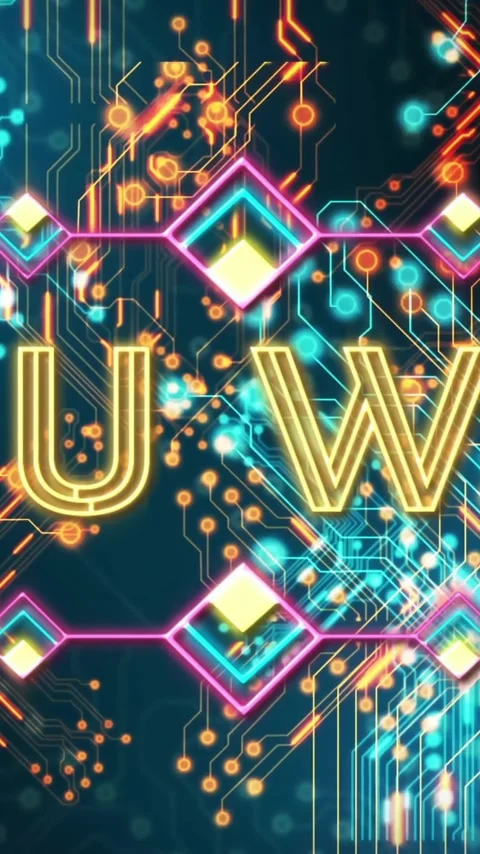 You win! text animation over colorful circuit board design, celebrating victory Stock Footage 342916226