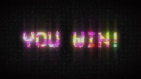 YOU WIN text glitch effects concept for video games screen Stock Footage 232998180