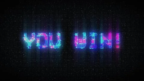 YOU WIN text glitch effects concept for video games screen Stock Illustration