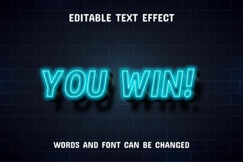 You win text - neon text effect editable Stock Illustration