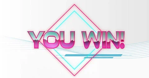 YOU WIN! text pulsing and glitching in glitch design, showing neon diamond Video stock 309067073
