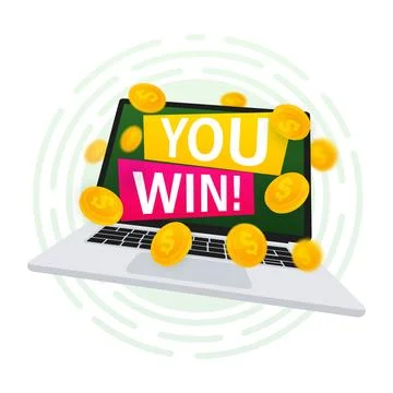 You win vector poster banner design template. Dollar coin on monitor. Vector Stock Illustration
