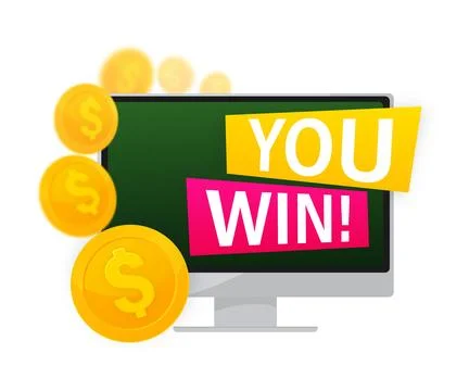You win vector poster banner design template. Dollar coin on monitor. Vector 스톡 일러스트