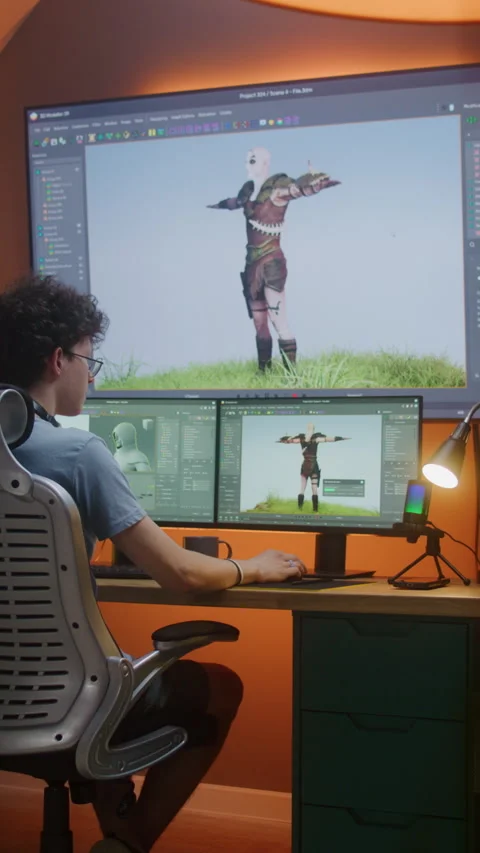 Young 3D designer creates animation for ... | Stock Video | Pond5