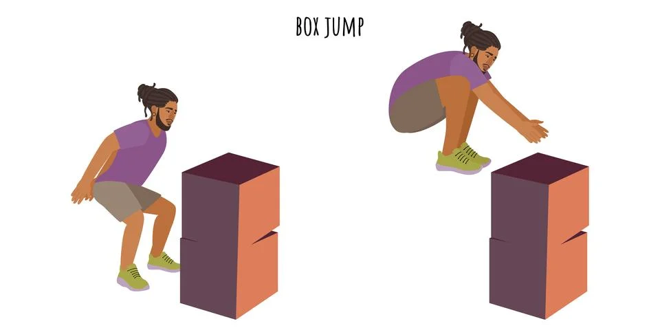 Young active man doing box jump exercise Illustrazione stock