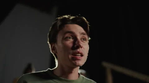 Young Actor Performing Dramatic Monologue on Theatre Stage Stock Footage 279593004