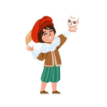 Young actor performing hamlet with skull prop Stock Illustration