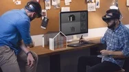 Young Adult Colleagues Architects Using Holographic Augmented Reality Glasses Stock Footage