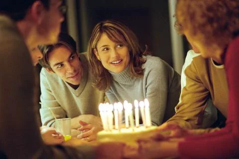 Young adult friends celebrating a birthday Stock Photos